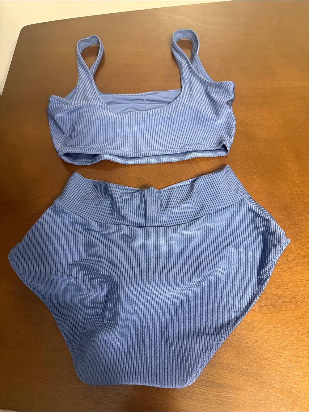 aerie Ribbed Two-Piece Bikini Set in Dusty Blue - Picture 2 of 3